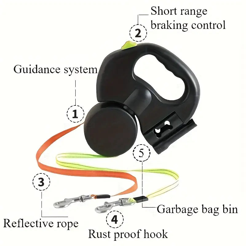 Automatic Retractable Leash for Two Dogs