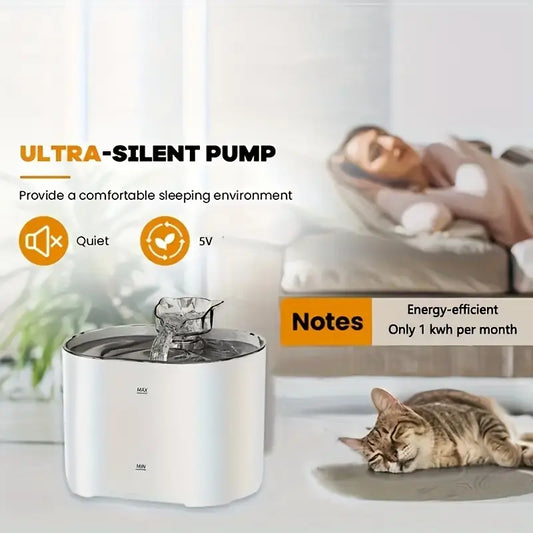 Cat Water Fountain 2.2L Ultra Quiet Pet Fountains , Water Fountains for Cats Indoor-Cat Drinking Dispenser,USB power supply, Without Battery